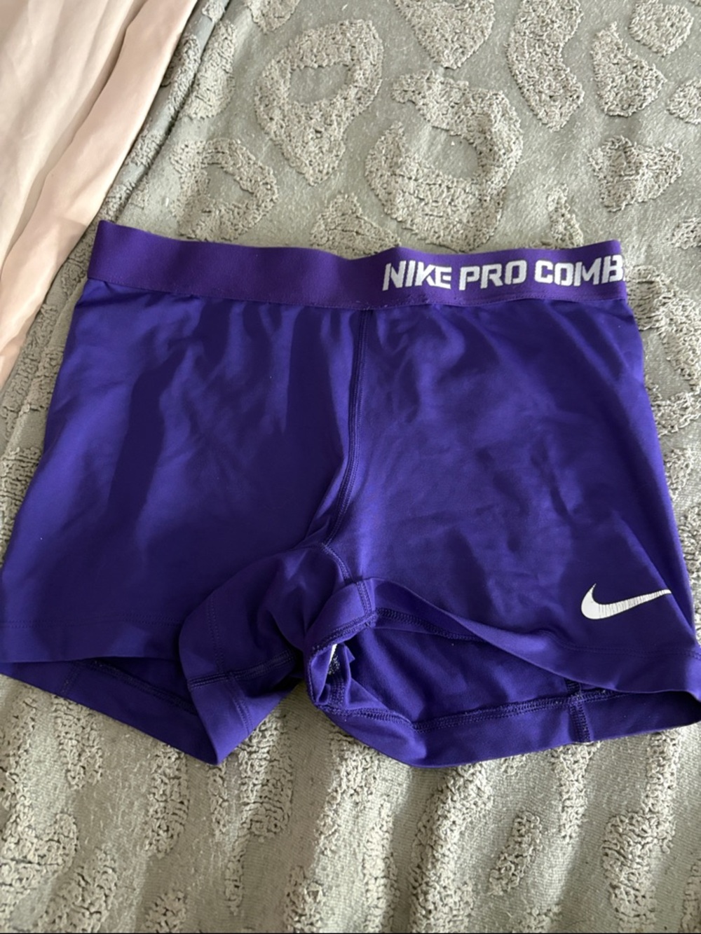 Nike Purple Pro Combat Compression Shorts with White Swoosh